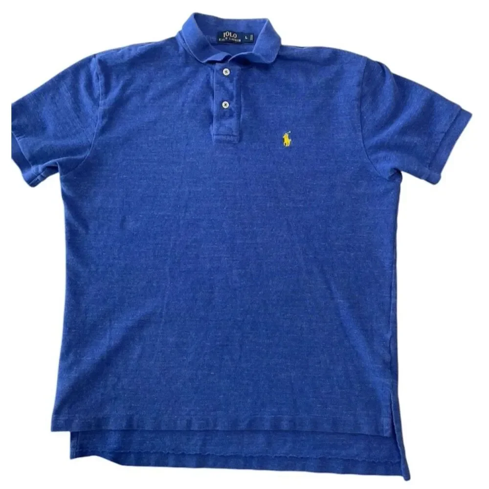 Polo Ralph Lauren Men's Large Polo Shirt, Short Sleeve Blue w/Yellow Pony